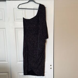 White Birch Glittering Black One-Shoulder Dress